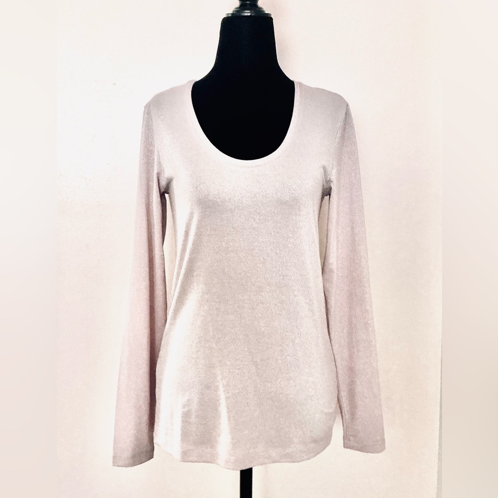 TRISTAN Shimmery Dusty Pink Long-Sleeve Scoopneck Top - XS